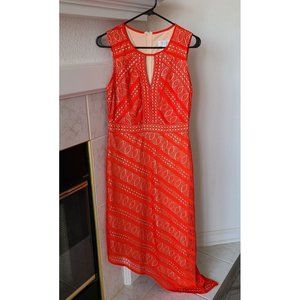 Bisou Bisou Orange Crochet Lace Asymmetric Dress Size 8